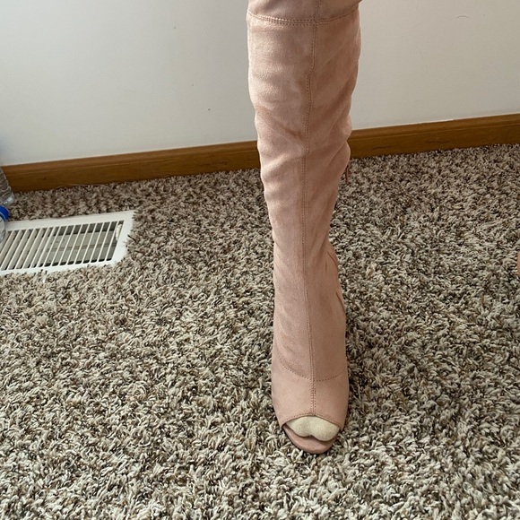 Peep Toe Over the Knee Suede Pink Boots Size 6 - Picture 11 of 16